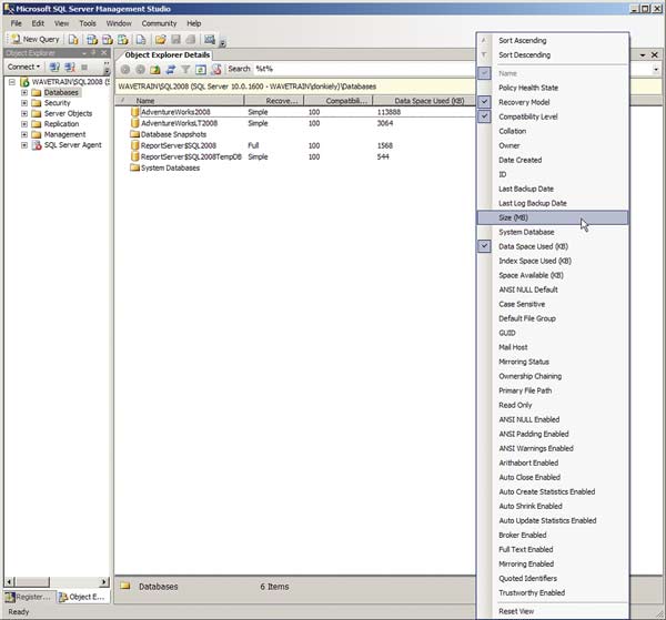 Inside Sql Server 2008: Figure 2: Customize The Object Explorer Details 