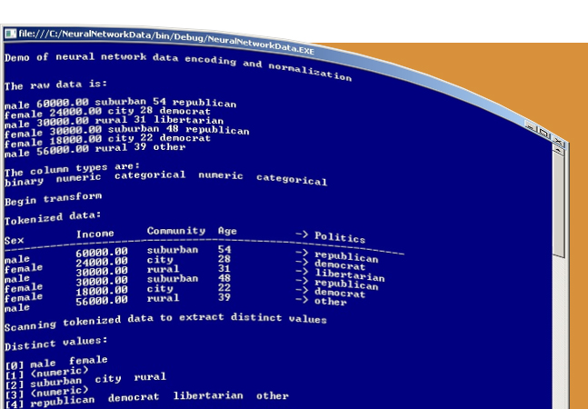 Neural Network Data Normalization and Encoding  Visual Studio  