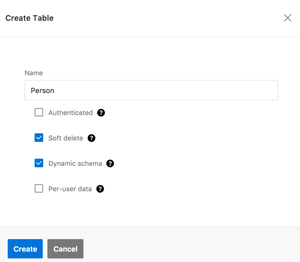 Creating a table for storing the app's data
