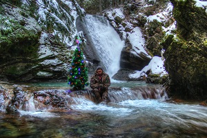 Bob working on a Spirit of Christmas shot at Libby Creek Falls 