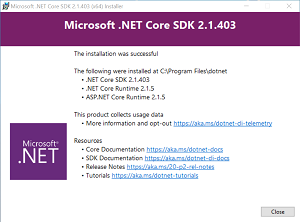 Completed .NET Core SDK Installation