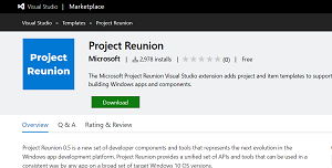 Project Reunion in the Visual Studio Marketplace
