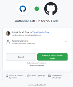 Authorize GitHub for VS Code