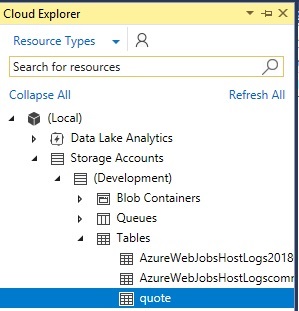 Using Cloud Explorer to Examine the Table