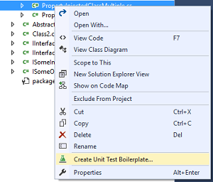 A Right-Click in Solution Explorer Creates a Unit Test Boilerplate