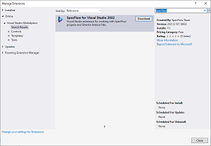Capture d'écran montrant l'écran d'installation de Visual Studio 2022.