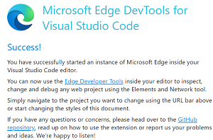 screenshot showing successful installation of Microsoft Edge DevTools