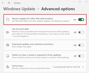 Windows Update > Advanced Options