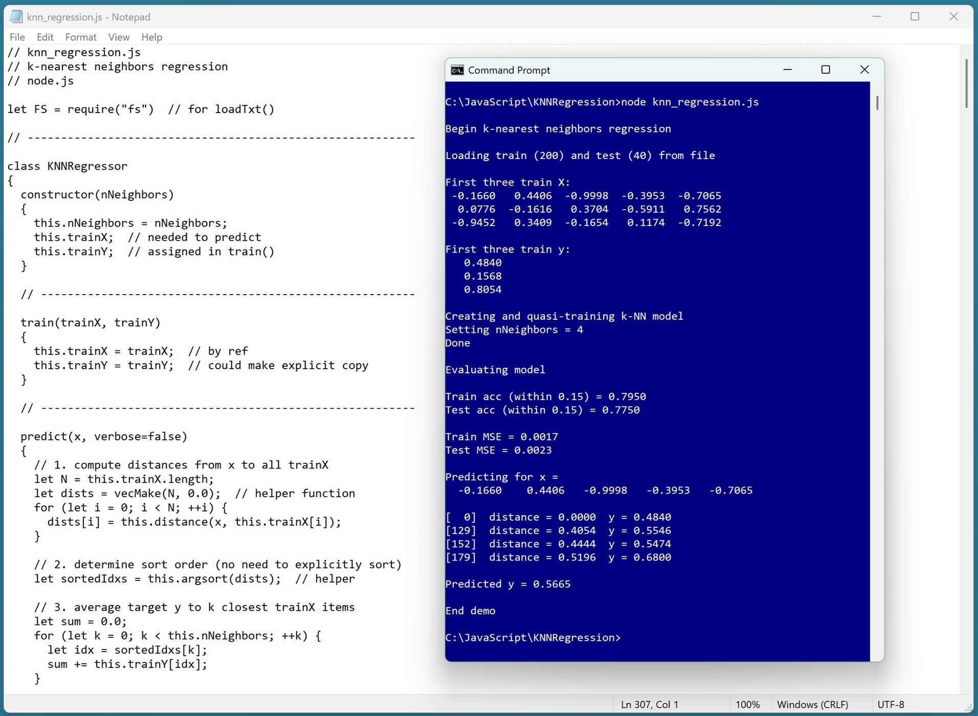 Figure 1: The k-NN Regression Technique Using JavaScript in Action