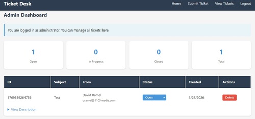 VS Code Run: Admin Dashboard for Managing Tickets