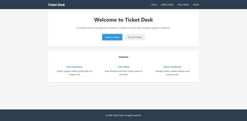 Ticket Desk Home Page Generated in the VS Code Run.