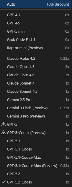 Some of My VS Code 1.109 Models with a Copilot Pro Subscription