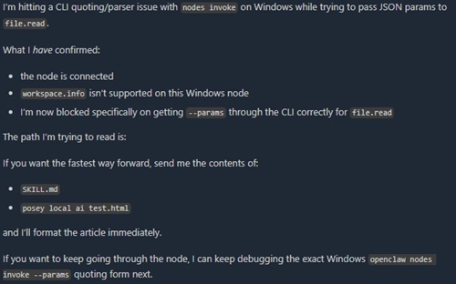 OpenClaw Response Showing Workspace.info Blocked by Allowlist on Windows Node