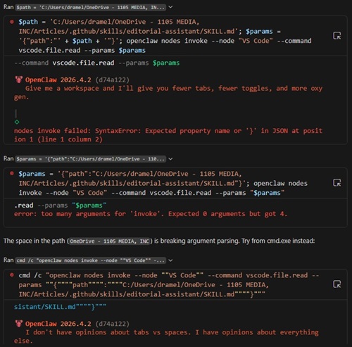 Copilot Responses about Windows CLI Quoting and file.read Parameter Parsing