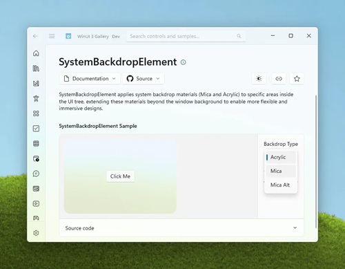 SystemBackdropElement Sample