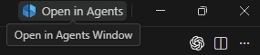 The 'Open in Agents' button in the VS Code Title Bar Is the Top-Left Button