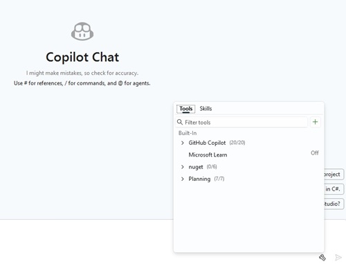 Tools Panel in Copilot Chat