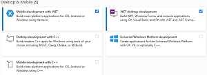 Desktop & Mobile Options in Visual Studio 2022 17.2